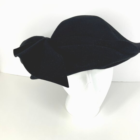 Vintage 40s G Howard Hodge Black Felt Hat w/ Oversized Bow – Classic Dress Style main image 15
